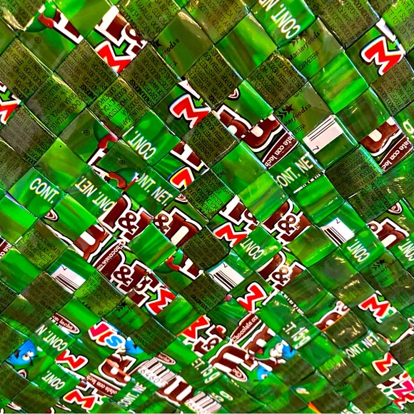 Mitz M&M Wrapper Woven Zip Tote with Leather Straps Size L - Picture 8 of 8